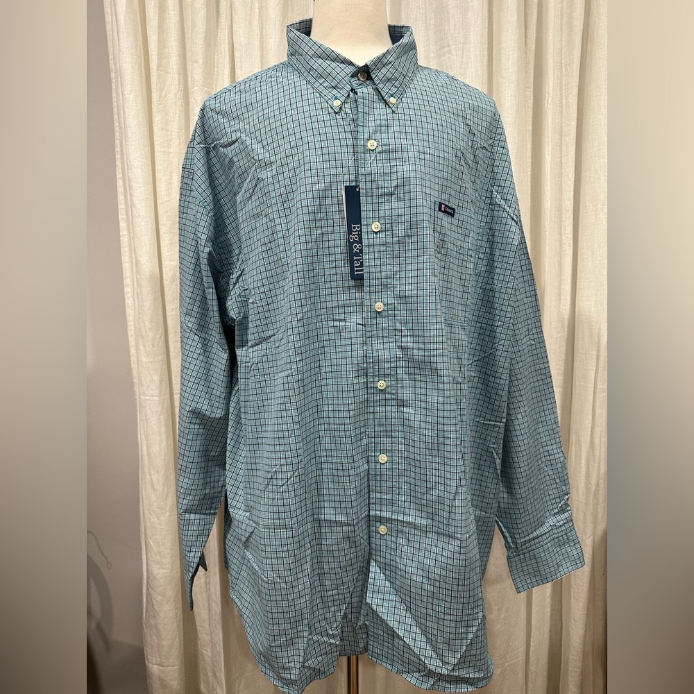 CHAPS Men's Easy Care Plaid Long Sleeve Waffle Button-Down Shirt Size 4XB